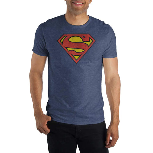 Bioworld Superman Mens Logo T-Shirt Navy Heather T-Shirt (X-Large)